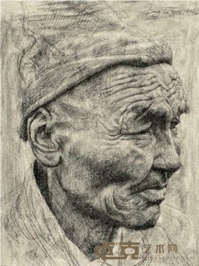 龙力游 1996年作 老人（素描） 37×27.5cm