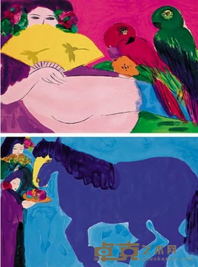 丁雄泉 1987年作 1991年作 版画作品（二幅） 61×91cm；58×89cm