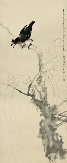徐悲鸿 赵少昂 柳雀 立轴104X42.5cm