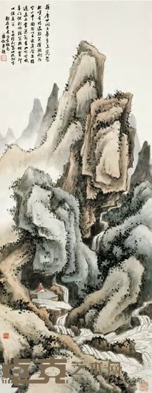 李瑶屏 潘和 山水 立轴 94×36cm