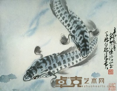 赵少昂 生鱼 镜心 28×36cm