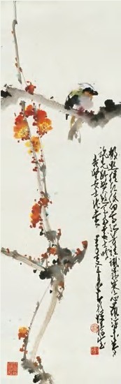 赵少昂 桃雀 镜心