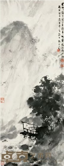 傅抱石 观瀑图 立轴 91×35cm