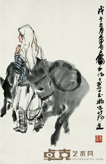 黄冑 牧驴图 立轴 68×46cm