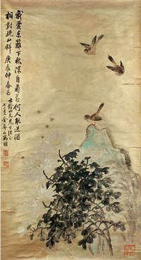 金梦石 花鸟 镜心