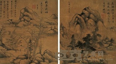 董其昌（款） 山水（二帧） 镜心 24.5×22cm×2