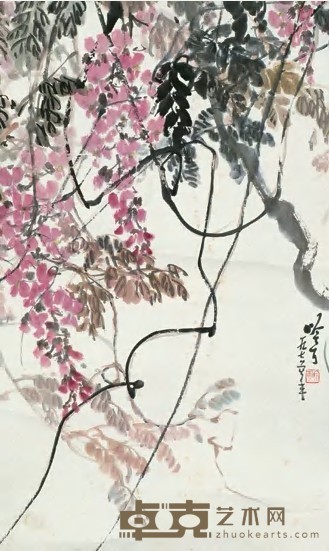 宋吟可 紫藤 立轴 61×27cm