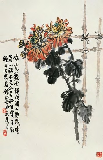 钱松喦 紫霞欢菊图 镜心52×33.5cm