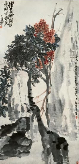 吴昌硕 1910年作 错落珊瑚枝 立轴67×140cm