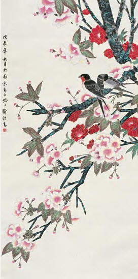 喻继高 1988年作 花鸟 立轴131×65cm