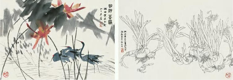 黄永玉 明湖香满·水仙 册页（二开）54×34cm