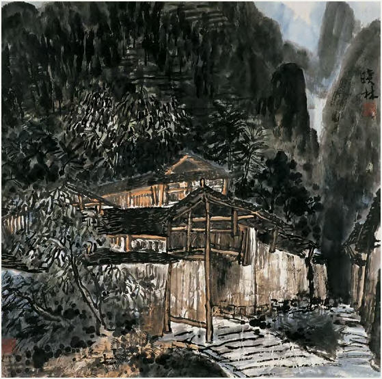 李晓林 2000年作 湘西山村68.5×69cm