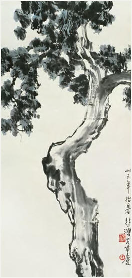 徐悲鸿 古柏图 立轴69×32.5cm