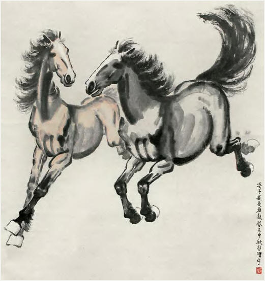 徐悲鸿 双马图 立轴91×85cm
