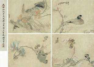 任颐 花鸟（四张） 镜心