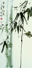 王子武 1974年作 竹雀图 镜心