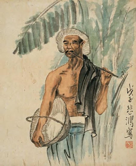 徐悲鸿 署年：戊子（1948年） 拿烟斗的农夫 镜心49.5×40.5cm