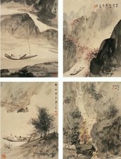傅抱石 山水 镜心