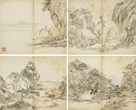 汪梅鼎 山水 册页（八开选四）