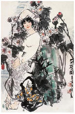 王明明 1981年作 采花图 立轴68×44.5cm