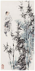 王明明 板桥清夏 镜心66×32cm