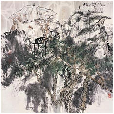 王明明 1989年作 山中夜雨 镜心68×68cm