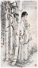 何家英 2004年作 竹林仕女 镜心101×51.5cm