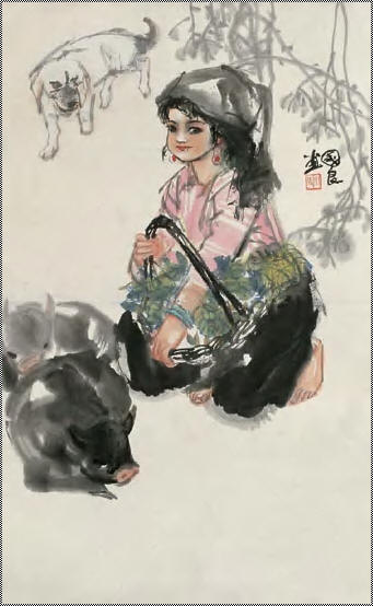 史国良 农家少女 镜心69×42cm