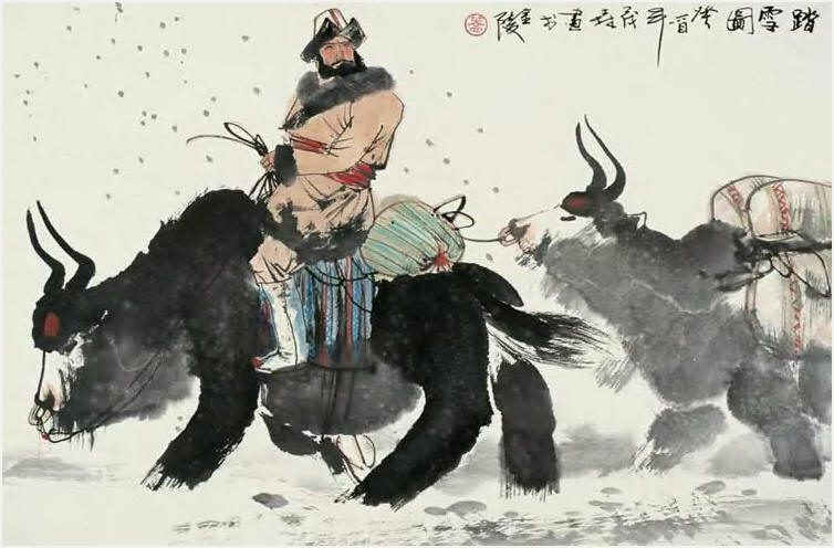 盖茂森 踏雪图 镜心46×70cm