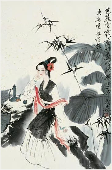 盖茂森 芭蕉美女 镜心65.5×43cm