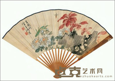 王雪涛 花卉草虫 扇面 17.5×48cm