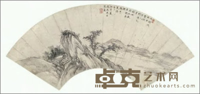 吴宏 疏林草堂 扇面 16.5×49.5cm