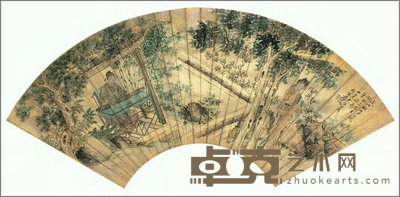 蒋升旭 听琴图 扇面 19×53.5cm