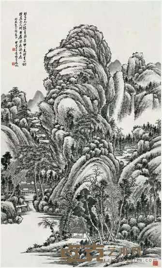 吴徵 山光树色图 轴 129.5×78cm