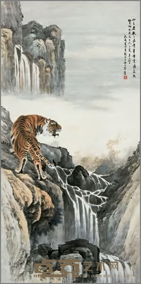 房毅 虎啸山涧图 轴 135×67.5cm