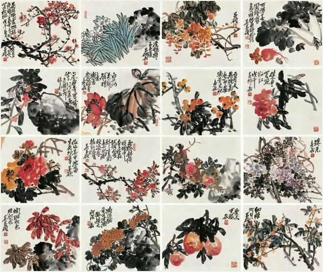 吴昌硕 花卉册 册 （十六开）30×36cm×16