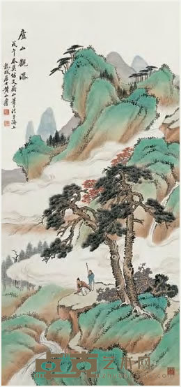 黄山寿 庐山观瀑图 轴 109×51cm