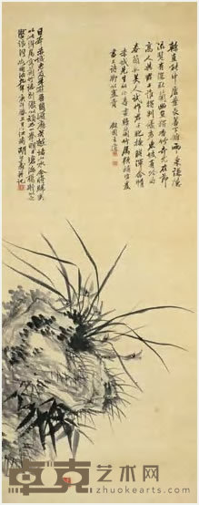 胡公寿 兰石图 轴 127×49.5cm