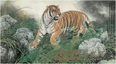阴衍江 虎啸惊兽 镜心 93.5×171.5cm