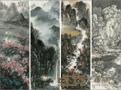 杨彦 四季山水 立轴 98×32cm