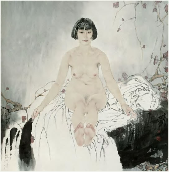 何家英 出浴 立轴69×68.5cm