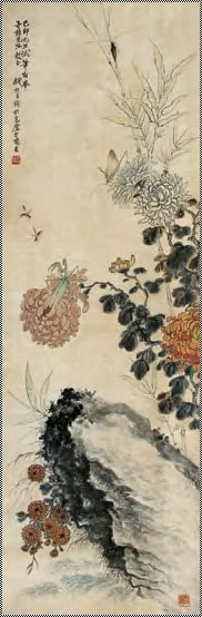 钱松喦 花卉草虫 立轴101×32cm