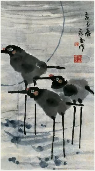 黄永玉 水鸟 立轴68×37cm