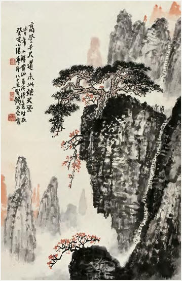 钱松喦 黄山百步梯 立轴68×44cm