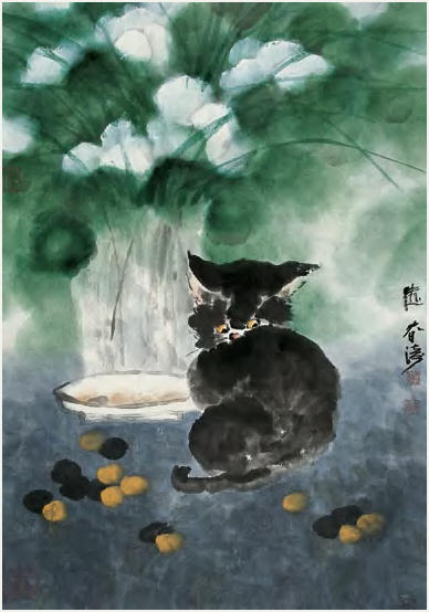 陆春涛 猫 立轴95×66cm