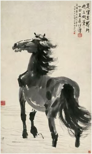 徐悲鸿 哀鸣思战斗 立轴129.8×77cm