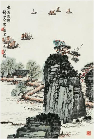 钱松喦 太湖渔乐图 立轴67.6×45.5cm