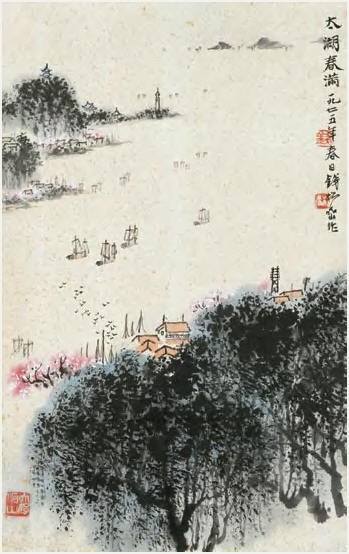 钱松喦 太湖春满 镜心46.5×29.3cm