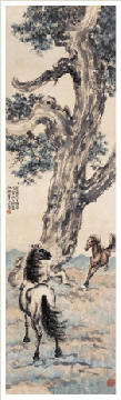 徐悲鸿 1938年作 双马 镜心139×41cm