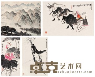 金铎 刘济荣 黄笃维 涂夫 花鸟 山水 镜心（四开） 尺寸不一